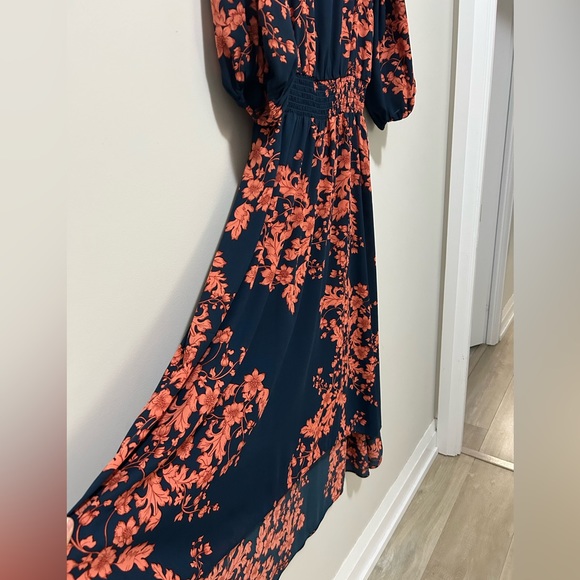 Nanette Lepore, High Low Women’s Dress, Navy and Orange Floral, Long Sleeve, 2 - Picture 2 of 5